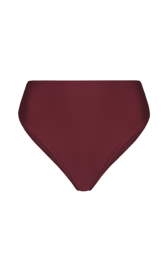 Bordeaux high-waisted midi bottoms with smooth stretch fabric, front view, solid color, minimal design
