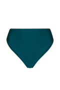 Teal high-leg bikini bottoms with smooth fabric, front view, solid color, minimalist design